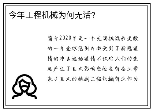 今年工程机械为何无活？