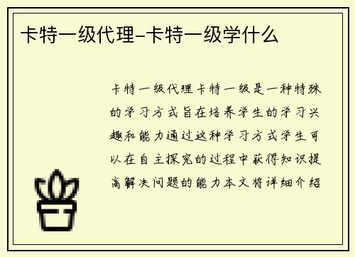 卡特一级代理-卡特一级学什么